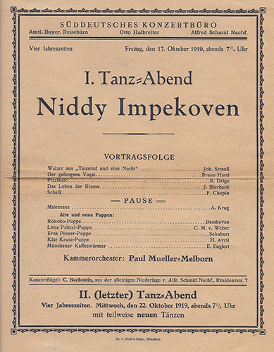 Ein Programmzettel von Niddy Impekoven 1919.
