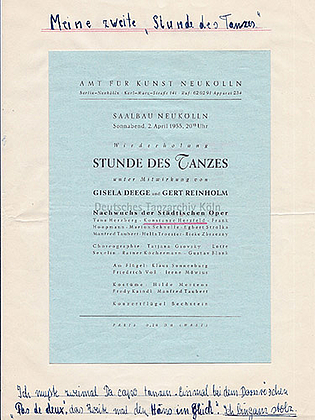 Die 16jährige Konstanze Vernon (Herzfeld) tritt am 2. April 1955 neben Tana Herzberg, Egbert Strolka, Manfred Taubert und anderen unter Tatjana Gsovskys Leitung als „Nachwuchs der Städtischen Oper“ in Berlin-Neukölln auf.