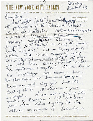 Brief von Jacques d’Amboise vom 19. Juni 1972 an Max Niehaus