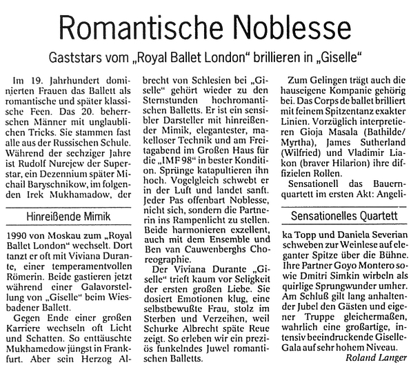Eine Besprechung, eine Lehrstunde Ballettgeschichte - Wiesbadener Kurier, 18. 05. 1998
