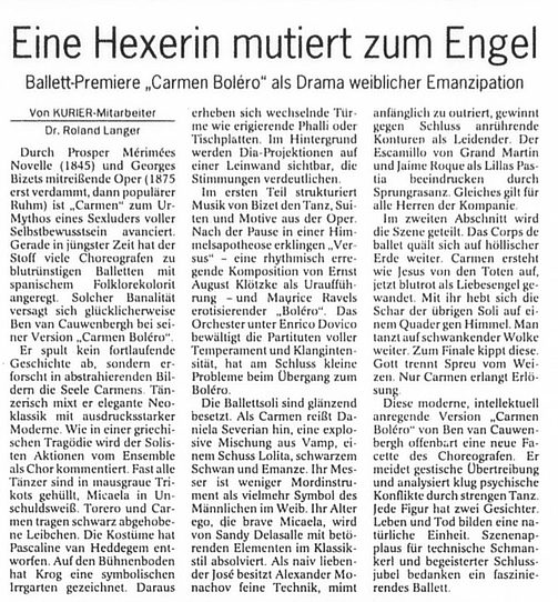Tiefergreifend und wertschätzend zu Ben van Cauwenberghs Tanzstück, Wiesbadener Kurier, 27. 03. 2000