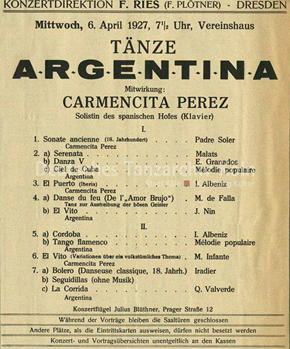 La Argentina (Antonia Mercé, 1890-1936): Programmzettel, Dresden, 6. April 1927.