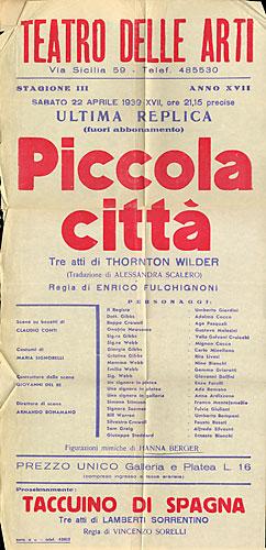 Hanna Berger als Mitwirkende in Thornton Wilders „Unsere kleine Stadt“. Programmzettel, Rom, 22.4.1939