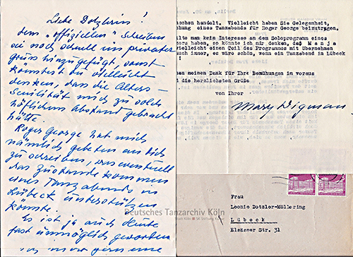 Brief von Mary Wigman an Leonie Dotzler-Möllering
