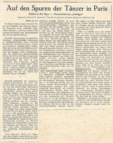 Leonie Dotzler-Möllering berichtet als Tanzkritikerin der Lübecker Nachrichten aus Paris, Ende Juli 1959.