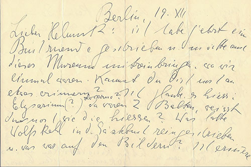 Valeska Gert. Brief o.J. an ihren ersten Ehemann, Dr. Helmuth von Krause.
