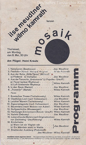 Ilse Meudtner und Wilmo Kamrath tanzen ‚Mosaik‘, Programmzettel vom 8. Mai 1933