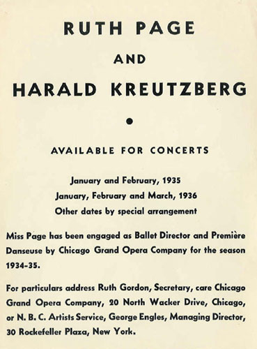 Ein Werbezettel für die Gastspiele von Harald Kreutzberg und Ruth Page 1935 / 1936.