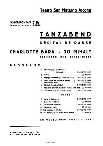 Tanzabend von Charlotte Bara und Jo Mihaly im Teatro San Materno, Ascona, 7.4.1930