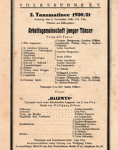 2. Tanzmatinee 1930/31 der Volksbühne Berlin, 2. November 1930