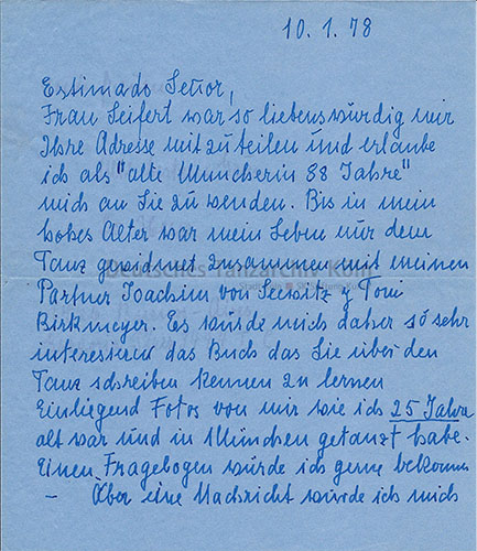 Brief von Lo Hesse aus Buenos Aires an Max Niehaus vom 10. Januar 1978.