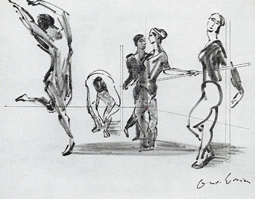 ‚Im Ballettsaal – Aktion‘. Zeichnung von Bernhard Wosien, 1970