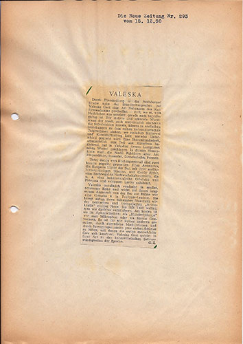 Valeska Gert als Beispiel aus Georg Ziviers Sammlung seiner Kritiken und Feuilletons aus dem Berlin der Nachkriegszeit Die Neue Zeitung Nr. 293 vom 15. Dezember 1950)