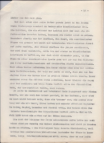 Georg Zivier (Pseudonym: Georg Pless): Meteor der Nachkriegszeit: Anita Berber. Typoskript, 17 S. (Nachlass Georg Zivier, Deutsches Tanzarchiv Köln).